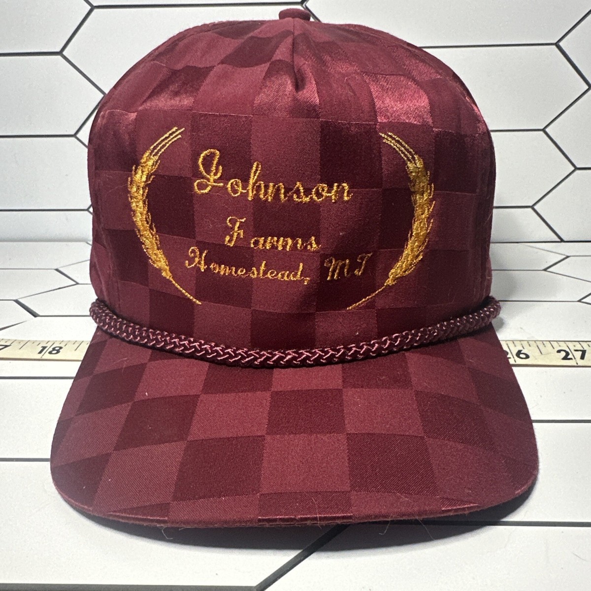Vintage Custom Hat Johnson Farms Homestead Rope Checkers Brad Monogram Embroider