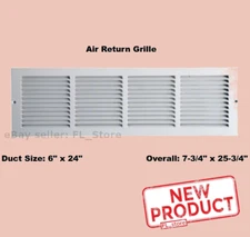 Air Return Grille 6" x 24 Duct Size AC Heat Vent Cover Steel Wall Ceiling White 