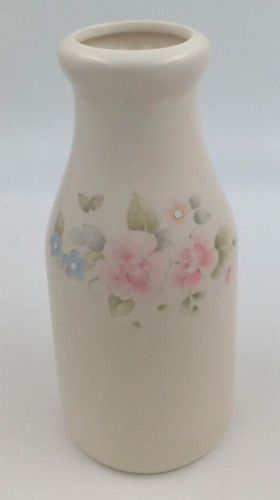 Pfaltzgraff Tea Rose Milk Jug Jar Vase Stoneware Ivory Pink Blue Green USA 6"
