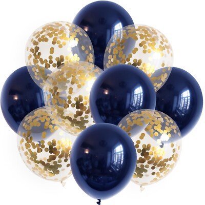 10x Luftballons Navy Blau & Gold Konfetti 12  Bio Latex Party Deko Set