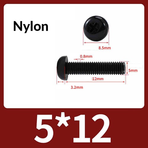 M2 M2.5 M3 M4 M5 M6 M8 Nylon Kunststoff Linsenkopfschraube Kreuzschlitz Schwarz - Picture 43 of 72