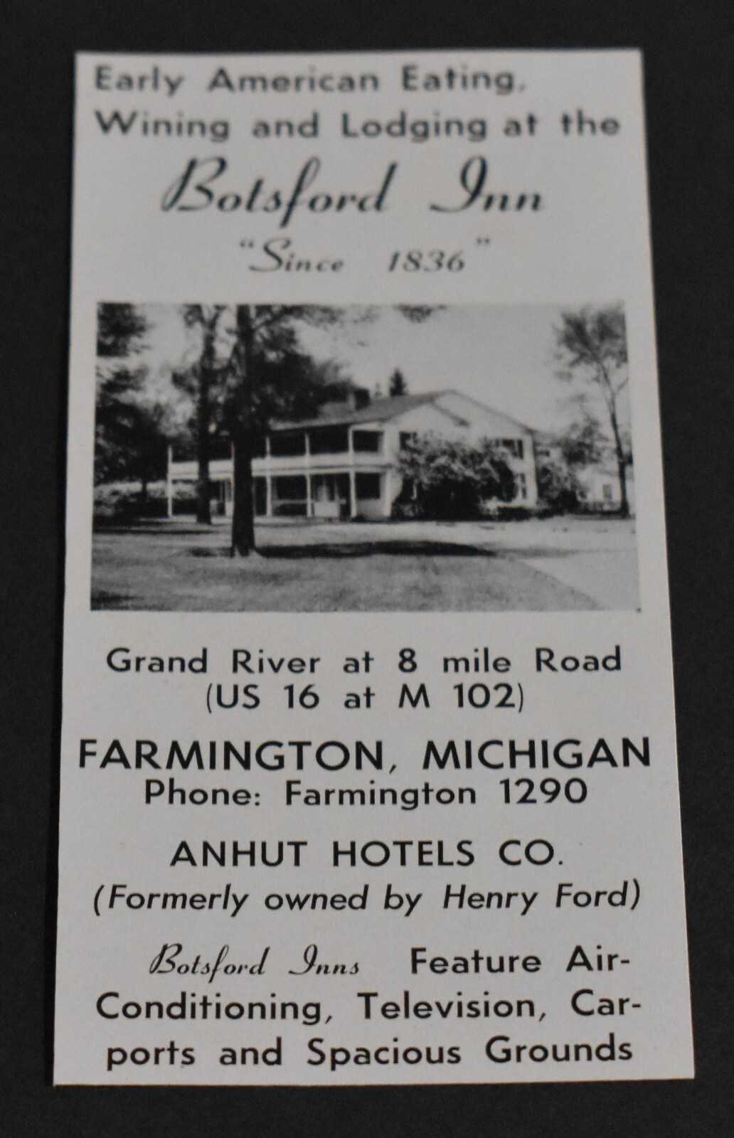 1954 Print Ad Michigan Farmington Botsford Inn Anhut Hotels Co Eating
