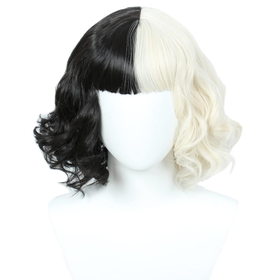 Half Light Blonde and Black Wig Halloween Costume Cosplay Wigs for