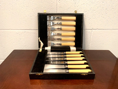 VTG Sheffield Made FIFTH Stainless Fish Knife & Fork 6-Pieces Set / Original Box