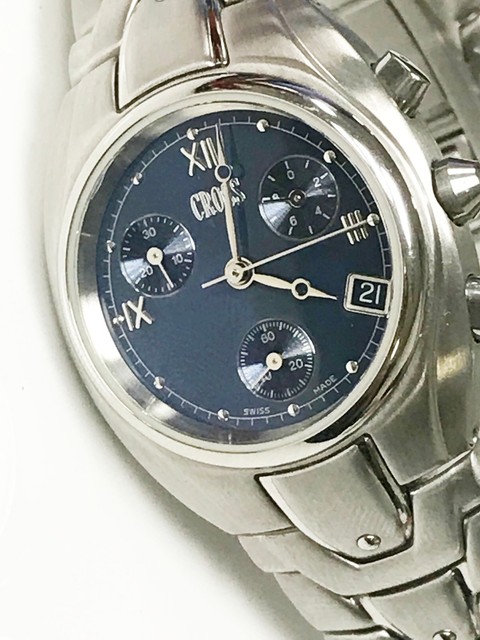 Cross Swiss Made 32.6mm Vintage Silver Surgical Stainless Steel Blue Dial Watch | eBay