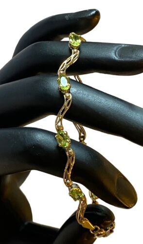Beautiful Vintage 10k Yellow Gold Oval Peridot 7.25” Fancy Link Bracelet! - Picture 16 of 24