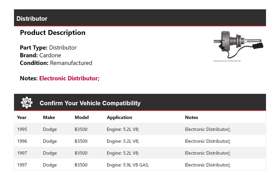 Dodge B3500 1995-1997 distribuidor Cardone 1996 Foto 2 de 4