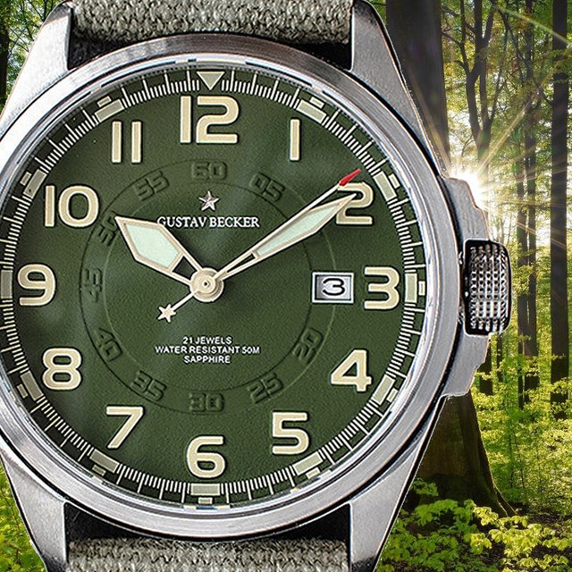 Sugess 43MM GUSTAV BECKER Military Men Watch Luminous Automatic