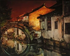 Original Oil Painting on Canvas Landscape *Twight Light* realism 16x 20" Signed 