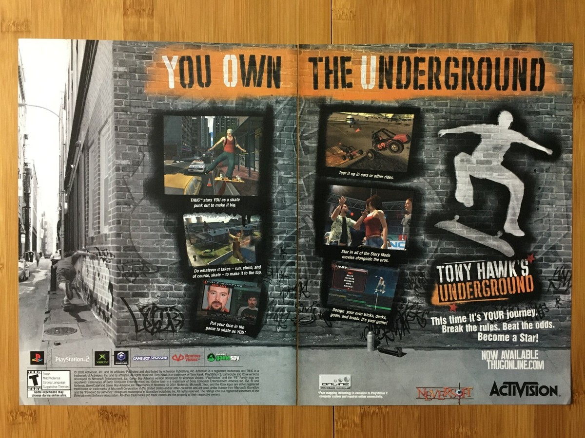 Tony Hawk's Underground PS2 Playstation 2003 Vintage Print Ad/Poster  Official