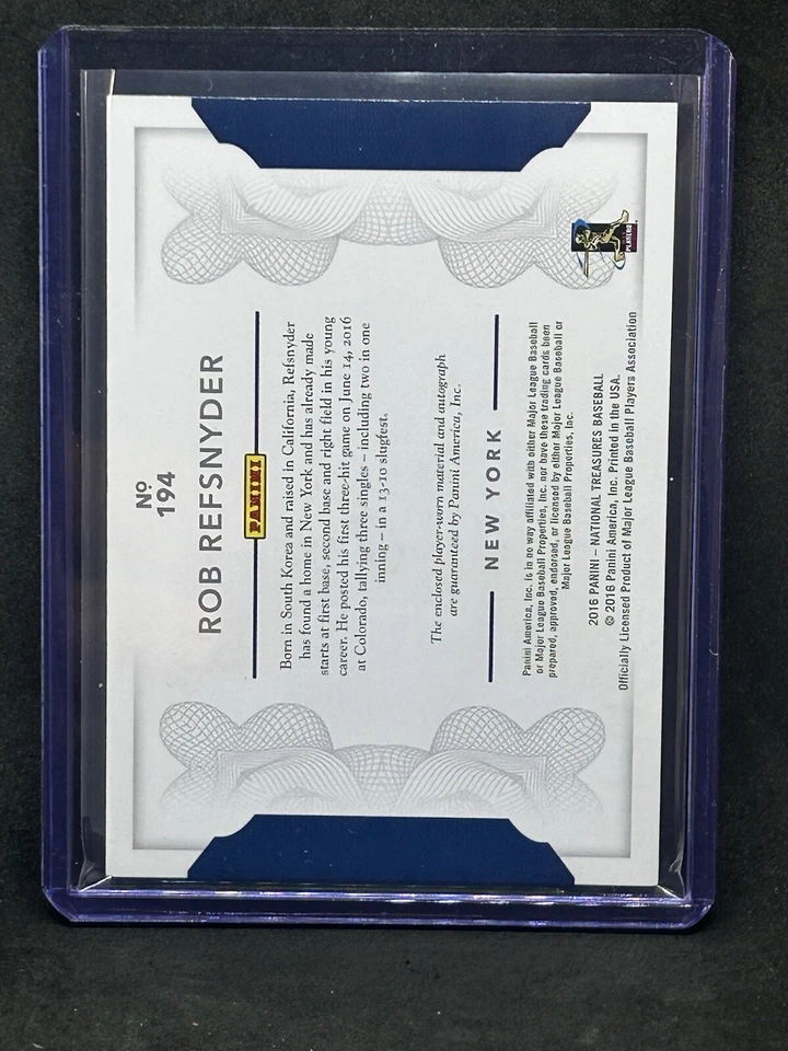 2016 National Treasures Rob Refsnyder Autograph Rookie Patch Auto RC #/99 B5 - Image 2 of 2