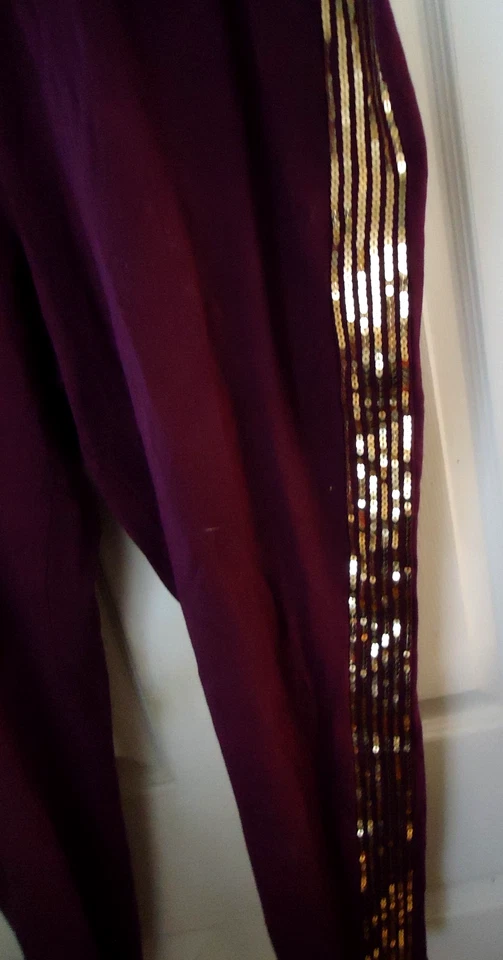 ROAMANS MUJER PLUS 2X LEGGINGS GRANATE CON LENTEJUELAS DORADAS FILAS ABAJO PIERNA LADOS PRECIOSO Foto 2 de 4