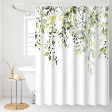 Shower Curtain Eucalyptus, Watercolor Leaves with Floral, Waterproof Sage Green
