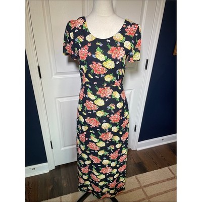 Vintage Laura Ashley Hydrangea Floral Maxi Dress 90s Black Cottage Size 4