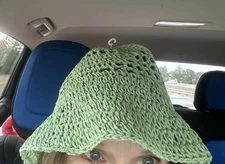 NEW Lucky Brand Green Paper Crochet Summer Hat Bohemian Vacation Beach Sun