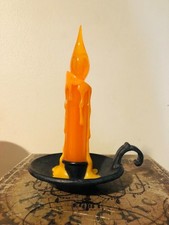 Hallmark Halloween Flickering Orange Light Haunted Candle Ghost Face VTG