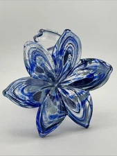 Murano Style Hand Blown Art Glass Blue Flower Twisted Stem Italian Art Glass