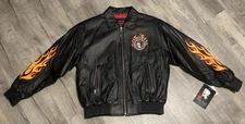 NEW - Betty Boop Choppers Leather Jacket L Adult 2004 Vintage Flames Fire Patch
