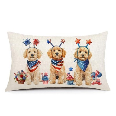 4th of July Pillow Covers 12x20 Inch Golden Doodle Dog Patriotic Independence...
