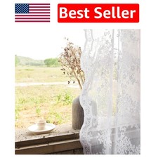 Delicate Sheer Lace Curtains 54" Length - Beautiful Floral Pattern Drapes Set