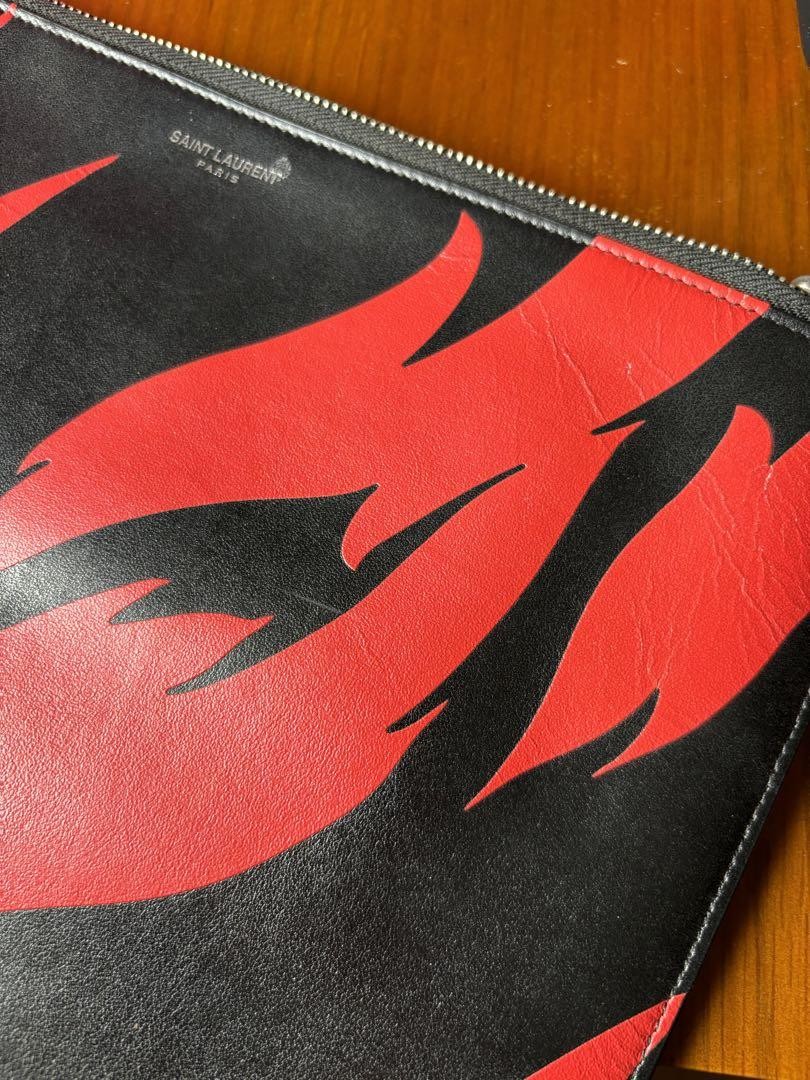 Autentica pochette Saint Laurent modello fiamma pelle nera rossa design unico