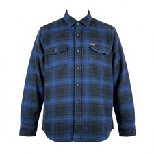 Orvis Mens Blue Black Plaid Flannel Shirt Heavyweight Button Up Large L/G