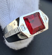 Red Garnet Gemstone Handmade Ring with 925 Sterling Silver Ring for Men's