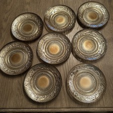 Set of 8 Clear Pressed Glass Floral Pattern Round Plates Glossy Finish 6 inches