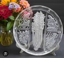 Indiana Glass Relish Tray Round Embossed Celery Lobster Olives Fish Pickles