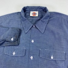 Vintage 90s Dickies Mens Blue Work Shirt Long Sleeve Button Up 17 1/2 x 33 XL
