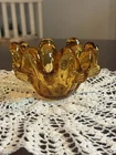 Vintage Italian Murano Hand Blown Amber Art Glass Bowl Pinched Ruffle Petal Dish