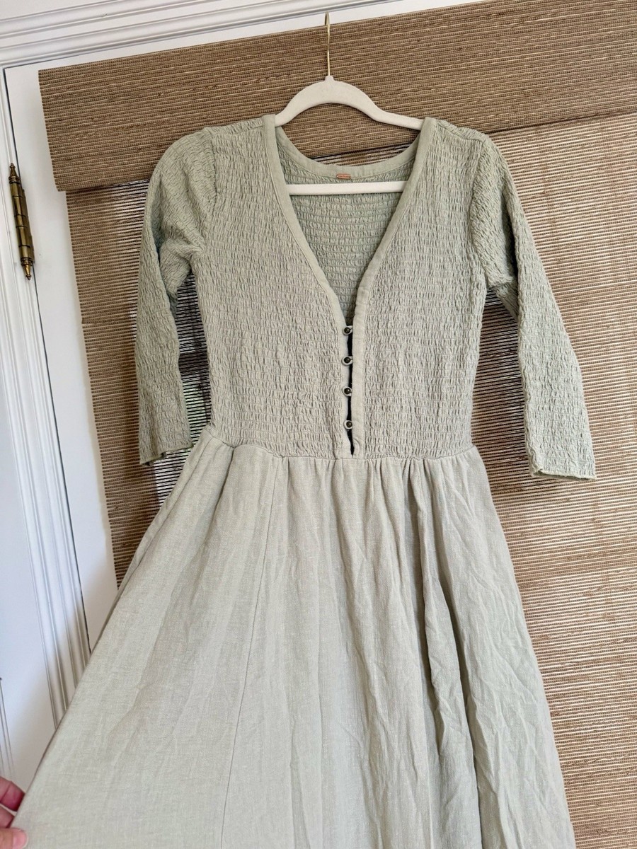 Free People Maxi Dress Pale Green Women's Small Long Sleeve Pockets | eBay