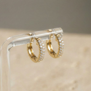 Authentic Gold Plated Round Moissanite Hoop Earring,925 Silver Minimalist Handmade Jewelry