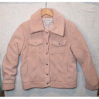 Arizona Jean Co Womens Pink Sherpa Lined Trucker Jacket Soft Cozy Teddy Bear