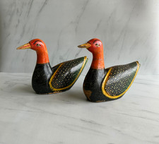 Vintage handgefertigte handbemalte Org Holz Ente Vogel Spielzeug Figur, 2er Set