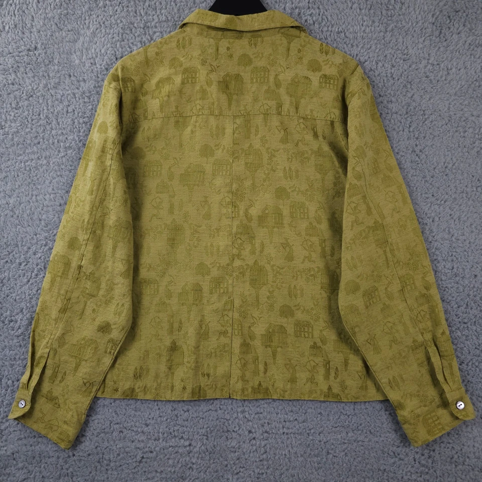 Camisa Chicos Mujer 3 US XL Verde Jacquard Casas Pájaros Mezcla Seda Cabaña De Colección Foto 2 de 4