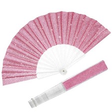 EOSAU Glitter Folding Hand Fans for Women Foldable Handheld Clack 9" Pink 02