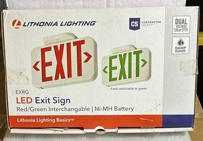 Lithonia EXRG-EL-M6 Red or Green Exit Sign LED with Battery Back-Up Double Face