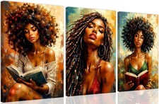Framed Modern Abstract African American Women Wall Art Set of 3 Painting Canvas