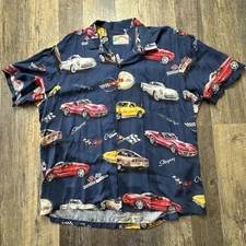 Paradise Found Shirt Mens XL Blue Chevrolet Stingray Chevy Car Automobile Button
