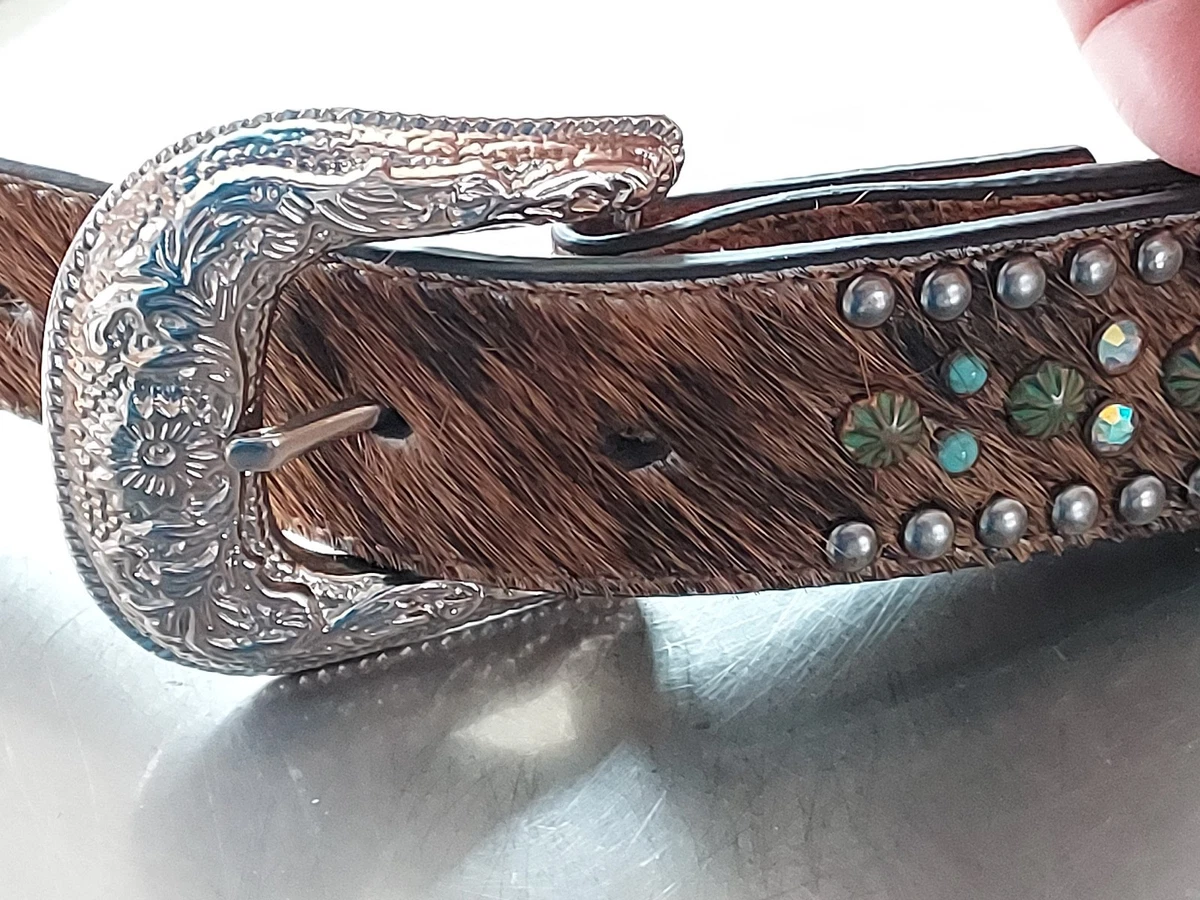 Nocona Women\'s Leopard Print Rhinestone Western Belt Size M‎ Nocona Women Bling Cowgirl Brown Black Leather Belt Silver  main image 3