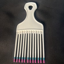 Vintage Plastic Hair Pick Comb Lift 7" White Teal Made in USA 4345608 Color Dip