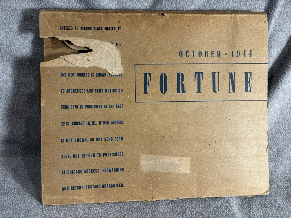 Fortune Magazine October 1944 ~ 100% intact, VTG ~ VOL. XXX NO. 4 With Mail Env - Image 2 of 4