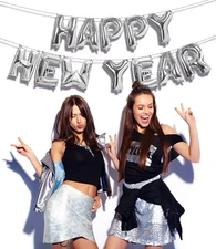 16 Inch Silver Happy New Year Foil Letter Balloons Banner