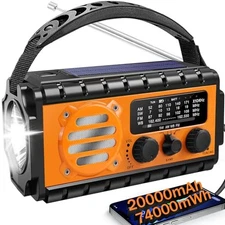74000mWh Emergency Radio with NOAA Weather, Portable Hand Crank 20000mAh Orange
