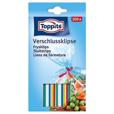 Toppits 100798 Verschluss-Clips, je 8 cm lang, mehrfarbig 100er Pack