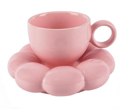 Pink Flower Coffee Cup and Saucer Set 200ml Ceramic Latte Mug Daisy Cute New