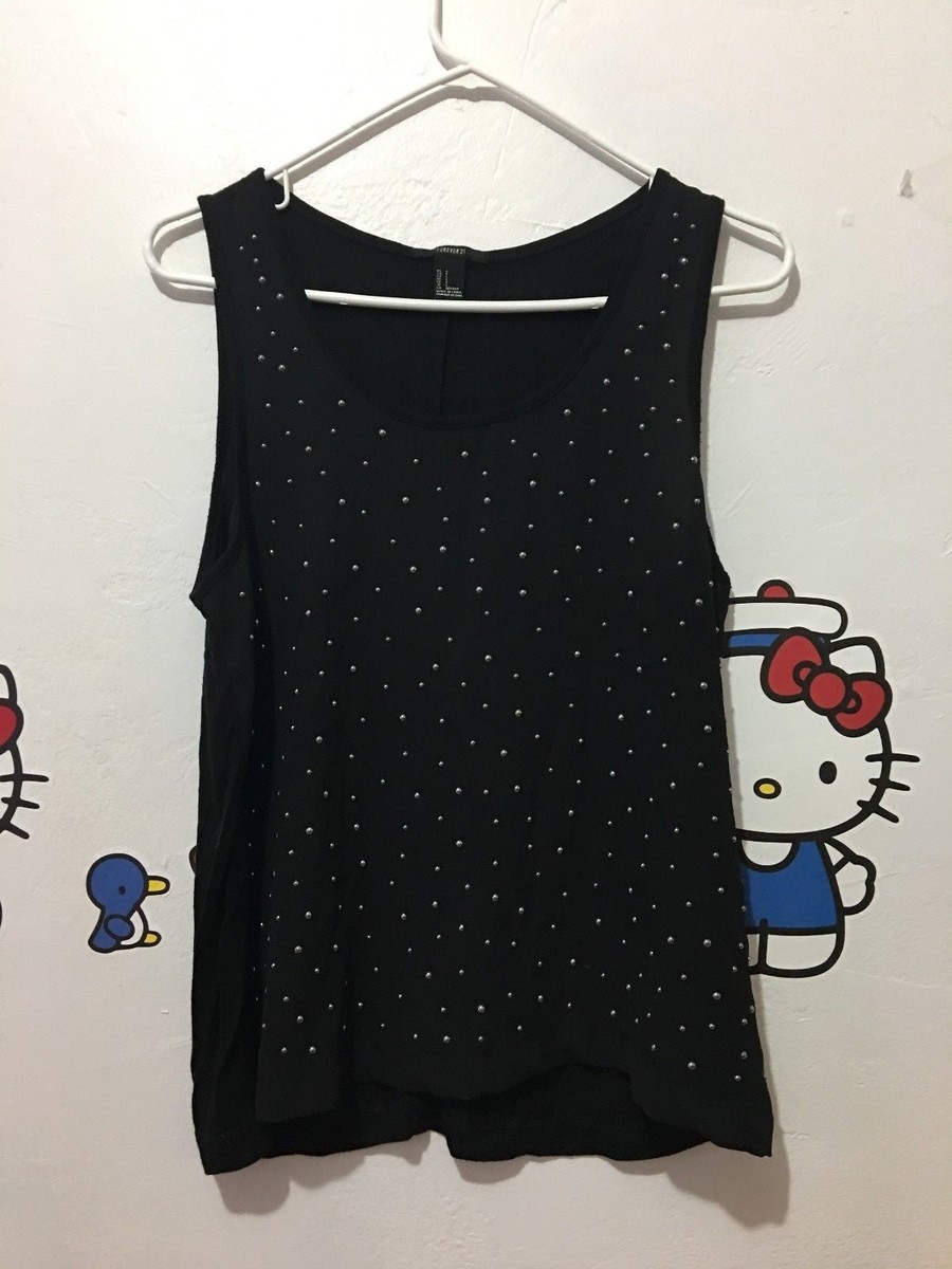 123 Top FOREVER 21 Women Black Dots Sleeveless Blouse Tank Shirt