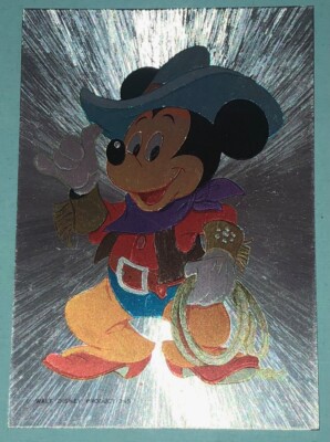 Vintage Disney Cowboy Mickey Mouse Dufex Silver Foil Postcard