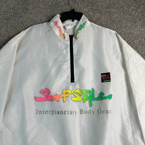 VTG Surf Style Interplanetary Body Gear Windbreaker Jacket One Size White Neon - Picture 3 of 12